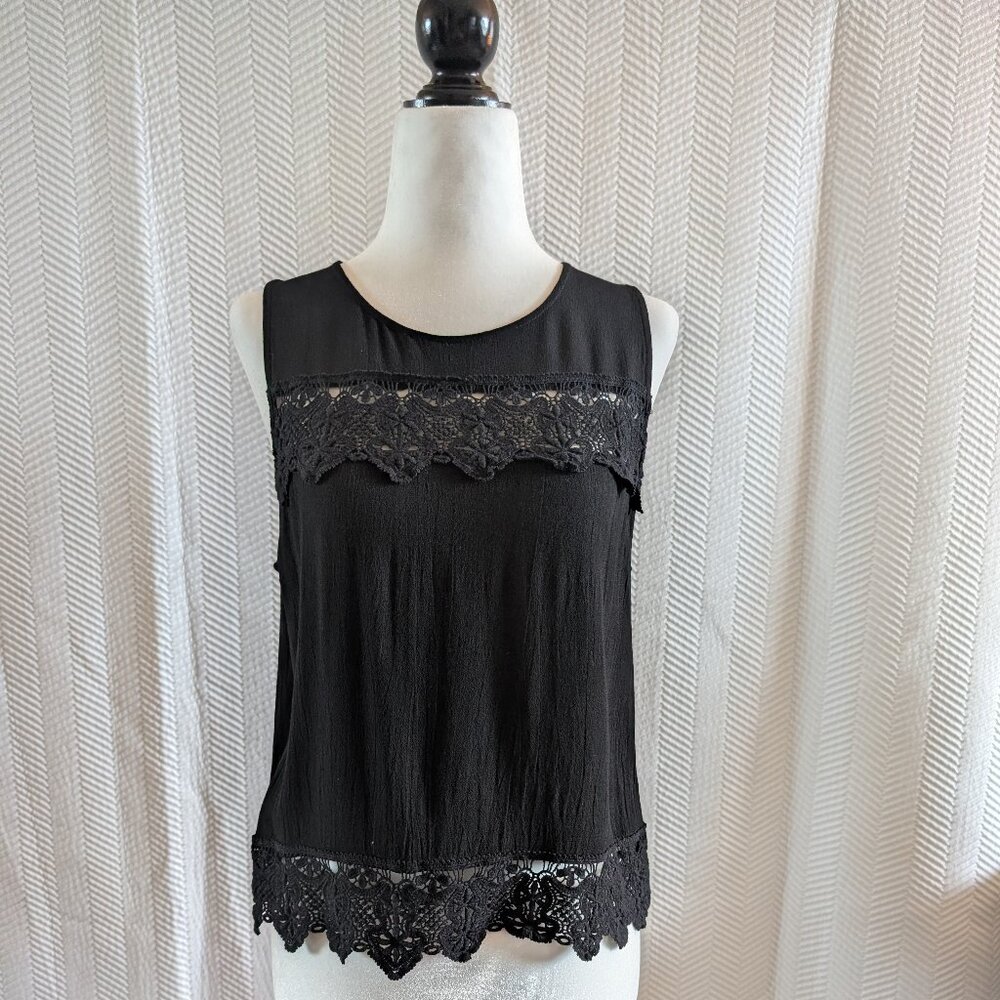 Elodie Black Sleeveless Blouse Lace Crochet Detailing Medium Boho Whimsigoth